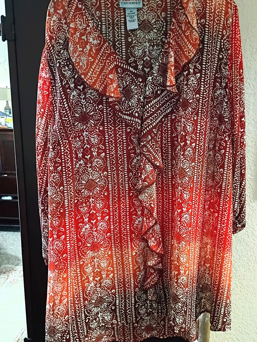 Catherines Red & Orange Floral Ruffle Tunic